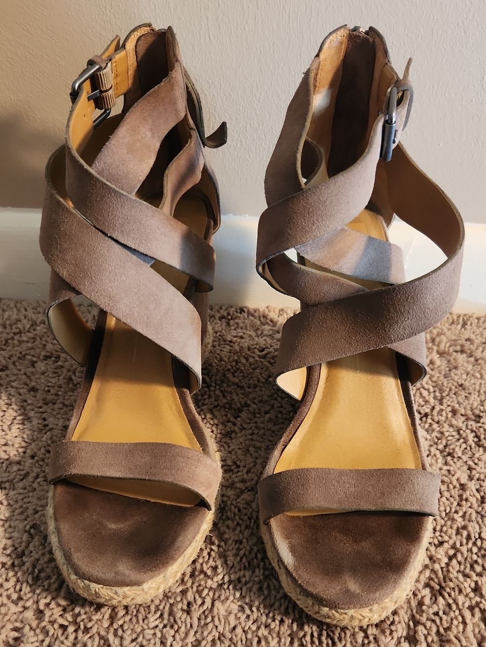 Dolce Vita Women's Almond Brown Suede Strappy Wedge Sandals
